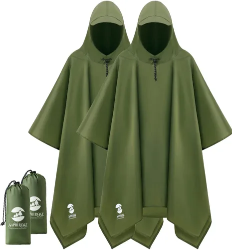 Vista 29 de SaphiRose Poncho de lluvia con capucha, impermeable, para hombres, mujeres y adultos Algas Azul 1 Pack