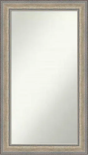 Vista 126 de Amanti Art Espejo de baño plateado para sobre el fregadero, 28 x 37 pulgadas, elegante espejo rectangular de peltre cepillado, marco de madera
