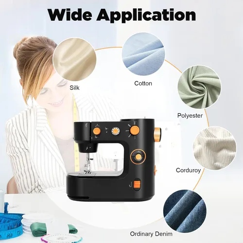 Vista 6 de Máquina de coser portátil, mini máquina de coser de 2 velocidades, kit de costura seguro y máquina de coser pequeña fácil de usar con luz LED, pedal