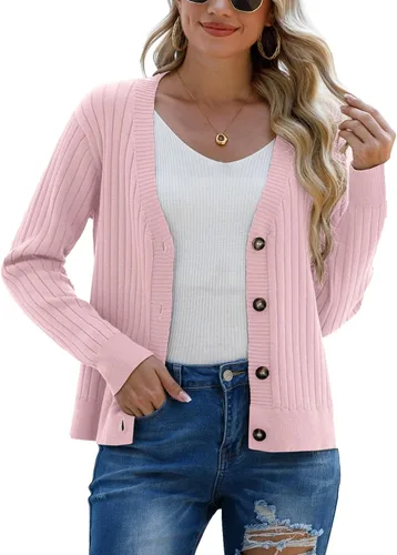 Vista 5 de Cárdigan de manga larga para mujer, cárdigan con botones al frente abierto para mujer, suéteres casuales de invierno y otoño