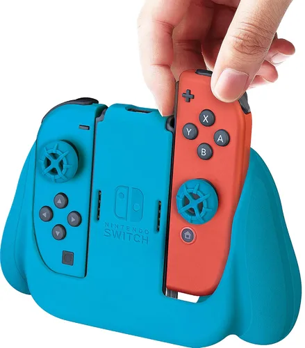 Vista 8 de Officially Licensed Nintendo Switch Joy-Con Action Pack Grip and Thumb Buttons Neon Blue Textured Silicone