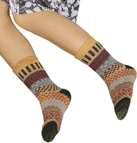 Vista 4 de Formery 5 pares de calcetines de lana para mujer, cálidos para invierno, gruesos, acogedores, calcetines de cachemira vintage para mujeres y niñas