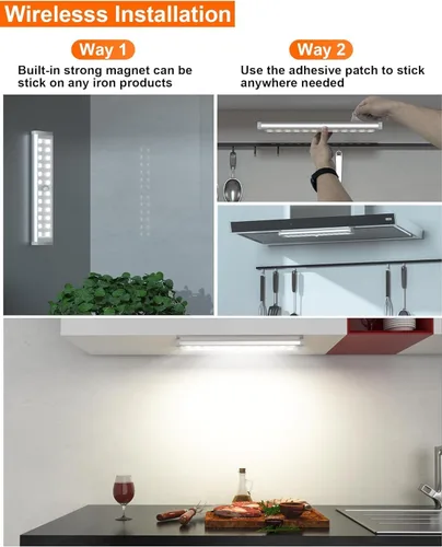 Vista 5 de Luces inalámbricas para debajo del gabinete, 58 luces LED recargables con sensor de movimiento con control remoto, luces RGB que cambian