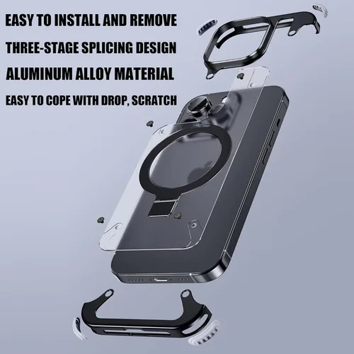 Vista 4 de Losin Soporte magnético para iPhone 15 Pro Max de metal sin marco [compatible con MagSafe] [protección contra caídas] Funda delgada a prueba