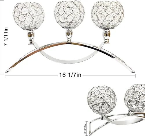 Vista 2 de Portavelas de cristal, candelabros de cristal de 3 brazos, centros de mesa de centro decorativos para sala de estar, comedor, decoración de Navidad