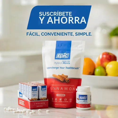Vista 6 de Epic Mentas de Xilitol 100% - Sin Aspartamo, Sin Azúcar - Mentas con Sabor a Canela, 55 Piezas (Paquete de 5)