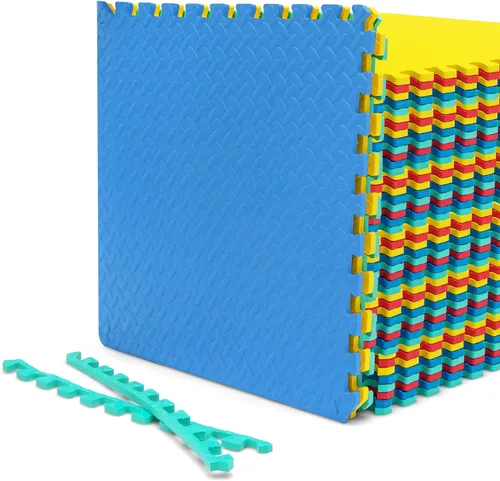 Vista 20 de Tangkula Alfombrillas de ejercicio de 12 azulejos con borde, tapetes protectores de espuma EVA antideslizantes, tapetes elásticos de juego