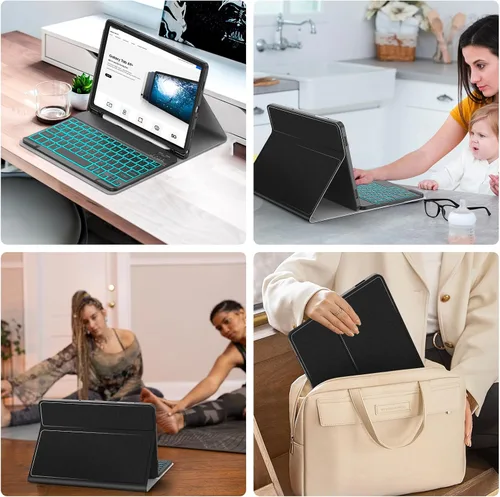 Vista 3 de JUQITECH Funda para teclado retroiluminada para Samsung Galaxy Tab A11 Plus A9 Plus de 11 pulgadas A11+ 2025 A9+ 2023 Estuche inteligente suave