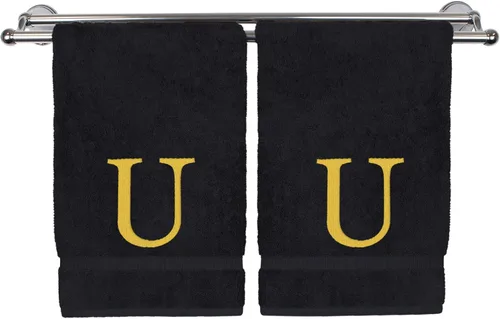 Vista 109 de Toalla de mano monogramada, regalo personalizado, juego de 2 - Toalla bordada con letra de bloque dorada - Extra absorbente 100% algodón turco