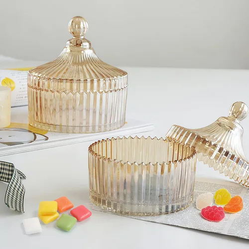Vista 6 de QUUPY Plato de cristal esmaltado para dulces con tapa en forma de yurta, cuenco de servidor de azúcar de cristal, caja de tarro de galletas
