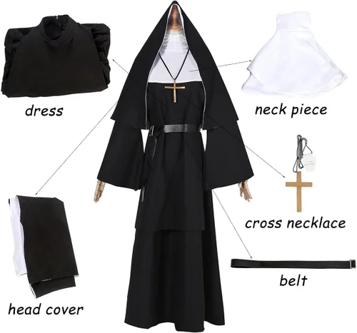 Vista 3 de The Nun - Disfraz de monja para mujer, disfraz de Halloween aterrador