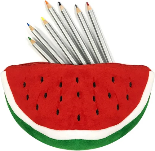 Vista 3 de ALLYDREW Juego de 2 bolsas para lápices de frutas de felpa, Bolsas de sandía roja
