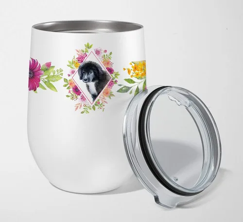 Vista 8 de Caroline's Treasures CK4110TBL12 Afghan Hound Pink Flowers - Vaso de vino aislado de acero inoxidable de 12 onzas con tapa, bonita taza de viaje