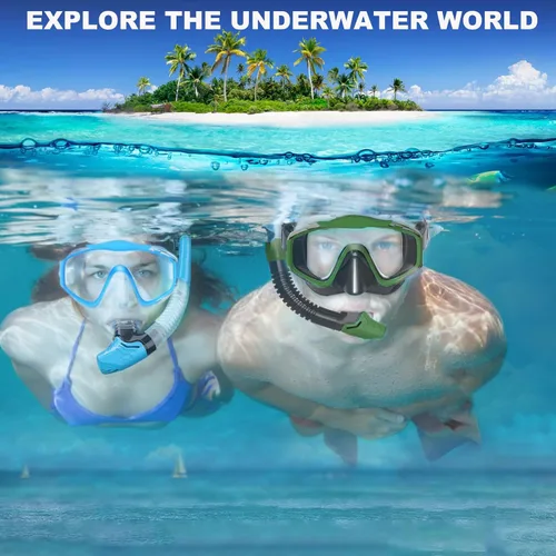 Vista 7 de Máscara de snorkel para adultos, juego de esnórquel seco, equipo de esnórquel para adultos, máscara panorámica de natación de vista amplia