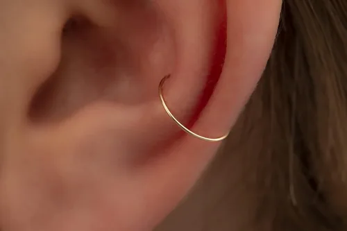 Vista 42 de Aretes de aro de oro de plata – Aretes de aro para mujer, dos piezas de aros de plata fina rellenos de oro, aro de hélice, anillo de tragus, aro
