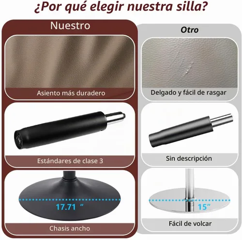 Vista 6 de Kidol & Shellder Juego de 2 taburetes de bar ajustables, de piel sintética con respaldo, modernos de mediados de siglo tapizados para isla de Caqui