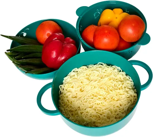 Vista 6 de Taza de ramen de 68 onzas para microondas, olla para fideos, vaporera para cocinar alimentos y verduras con colador removible, verde Sin BPA