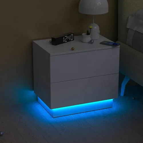 Vista 3 de Mesita de noche moderna con LED, mesa auxiliar de 2 cajones (color dorado)