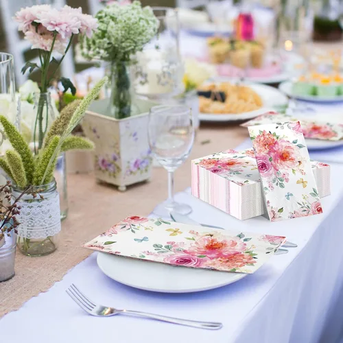 Vista 5 de Tatuo 100 servilletas florales de 3 capas de acuarela para cena, servilletas de papel desechables decorativas para bodas, cumpleaños, baby shower