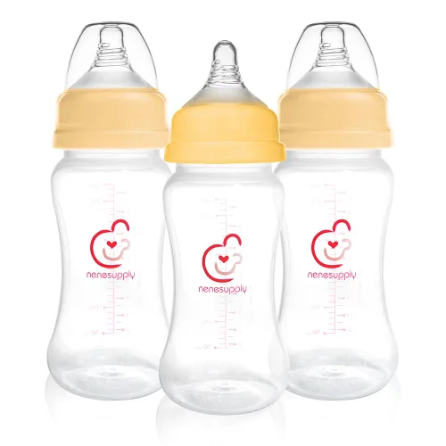 Vista 10 de Nenesupply Biberones naturales para recién nacidos, biberones de alimentación de flujo lento para bebés amamantados, cuello ancho, 9 onzas