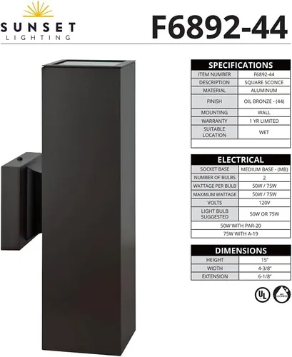 Vista 7 de Luminance F6892-44 - Lámpara de pared moderna para exterior del hogar, aplique de pared de aluminio, resistente a la intemperie para el exterior