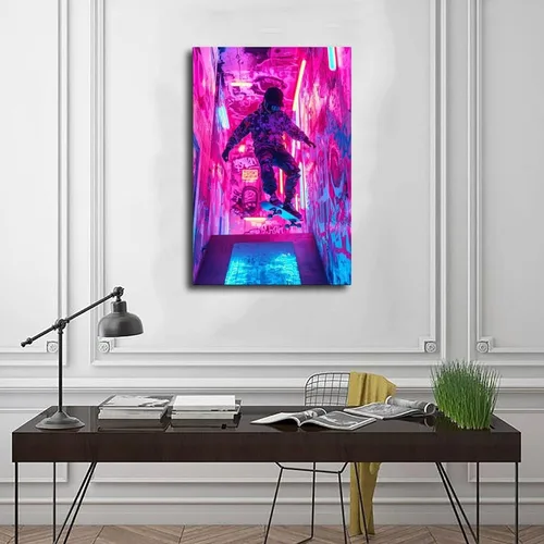 Vista 3 de Retro Cyber Skater Wall Art – Y2K Punk Poster for Cool Teen Room Decor & Gamers Poster Print Decorative Painting Canvas Wall Art Living Room Posters
