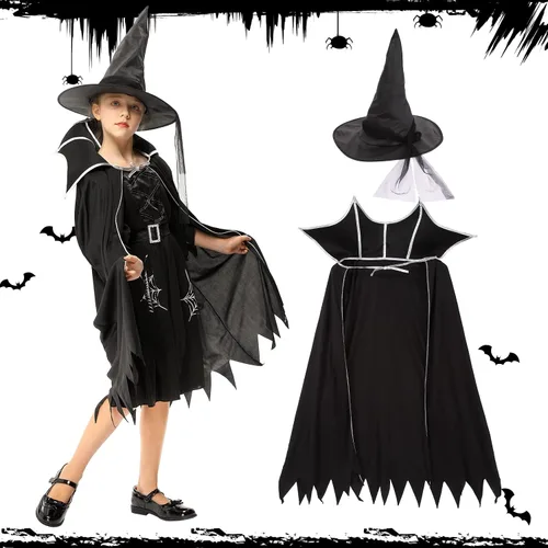 Vista 3 de Disfraz de bruja de Halloween para niñas, vestido de bruja de Halloween
