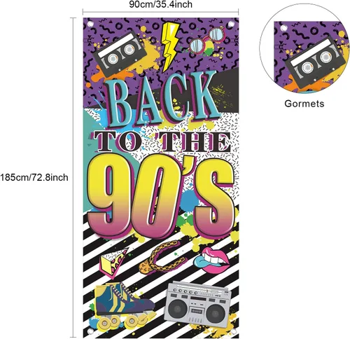 Vista 2 de Cartel de puerta con temática de los años 90, decoraciones de fiesta para adultos, tema de hip hop de los 90, suministros de fiesta de fondo