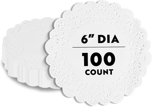 Vista 85 de Restaurantware Pastry Tek Blondas de Encaje de 4 x 4 Pulgadas 100 Vajilla Decorativa - Blondas de Mesa Desechables Redondas de Papel Negro