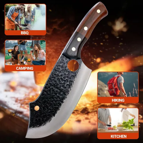 Vista 7 de Cortador de carne para cortar carne, picador profesional de huesos con funda, cuchillo de chef vikingo con mango de espiga completa, cuchillo