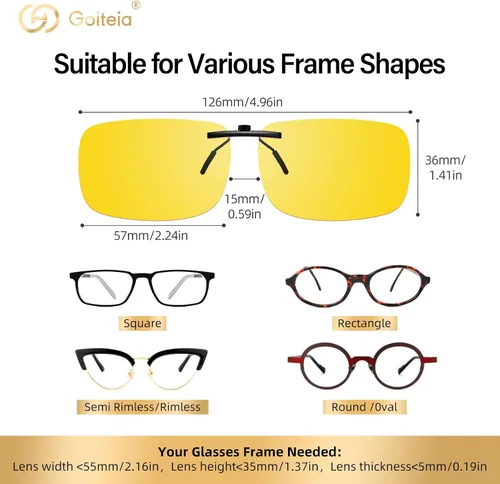 Vista 6 de Goiteia Gafas de sol polarizadas con clip, diseño rectangular ligero sobre gafas graduadas, no se deslizan, protección UV
