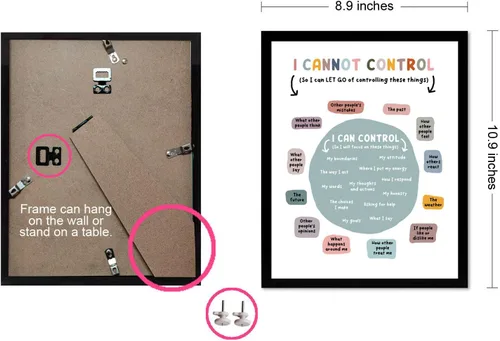 Vista 5 de Impresión con texto en inglés «What I Can and Cannot Control», decoración de oficina de terapia, decoración de pared para consejero escolar, regalo