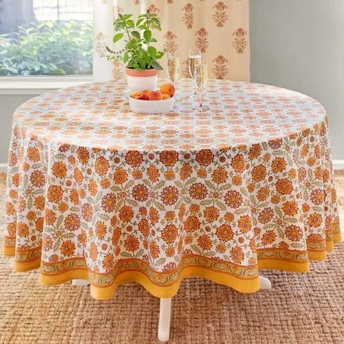 Vista 26 de Saffron Marigold Mantel redondo impreso a mano – Pink Dahlia Daydreams lujoso 100% algodón, lavable, para decoración del hogar, cocina, café o mesa
