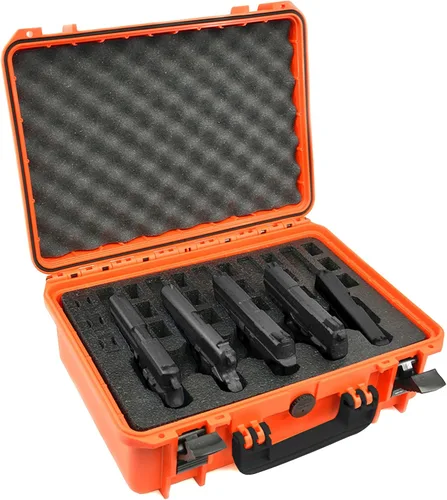 Vista 17 de Estuche para Armas de 5 Pistolas y 18 Cargadores con Inserción de Espuma Personalizada MyCaseBuilder - Impermeable, Resistente - Porta Armas