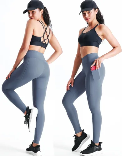 Vista 53 de Neleus calzas de yoga para mujer con bolsillo y cintura alta, para correr, con control de barriga