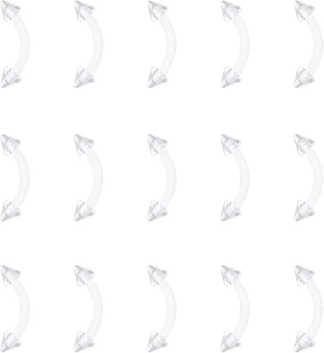 Vista 4 de FECTAS Aretes de plástico flexible transparente de 16G y 14G, anillos para cejas, barras curvadas, retenedores para piercing de vientre, 15