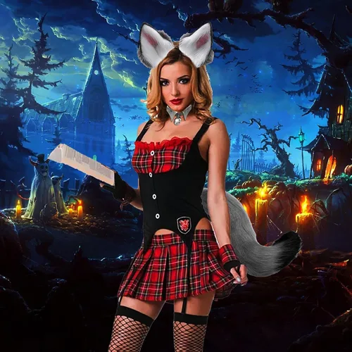 Vista 3 de Conjunto de cola y guantes de orejas de lobo, disfraz de orejas de lobo con clip de cola de foox, disfraz de lobo, disfraz de lobo, disfraz
