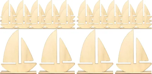 Vista 10 de Juguetes de playa para niños, 10 piezas de madera sin terminar, decoración de barco de madera para pintar para artes, manualidades, proyectos