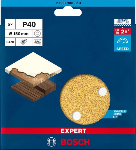Vista 2 de Bosch Professional 5x Expert C470 - Papel de lija (Ø 5.906 in, grano 40, accesorios para lijadora orbital)