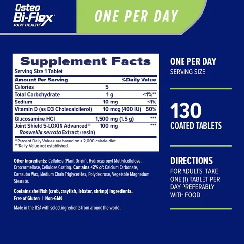 Vista 2 de Osteo Bi-Flex Glucosamina con vitamina D, One Per Day by Osteo Bi-flex, salud de las articulaciones, 130 tabletas recubiertas, 130