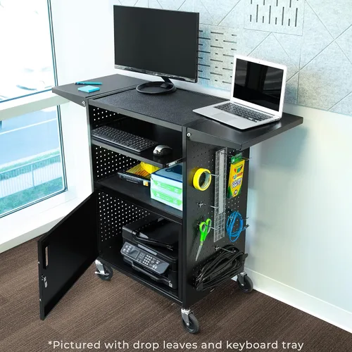 Vista 8 de Line Leader Stellar - Carrito de computadora con tablero de clavijas y ganchos personalizables, armarios de doble bloqueo, alimentación certificada