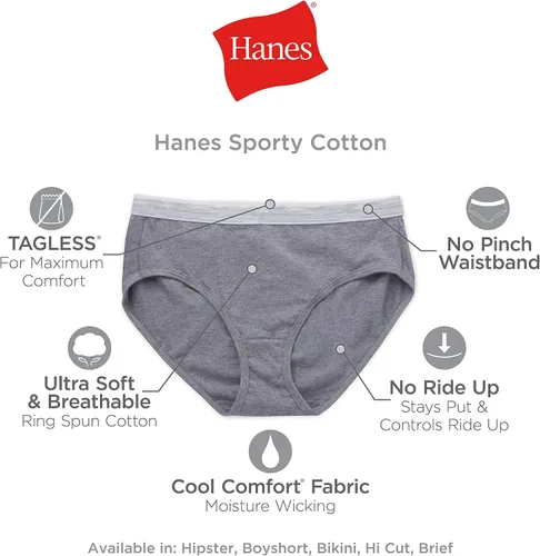 Vista 5 de Hanes Paquete de bragas para mujer, hipsters de algodón suave, paquete de 6 unidades (los colores pueden variar)