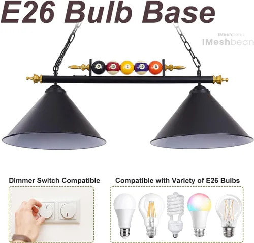 Vista 5 de iMeshbean Luces colgantes de mesa de billar de 43 pulgadas, accesorios de iluminación de mesa de billar para mesa de 7 pies y 8 pies, diseño de bola