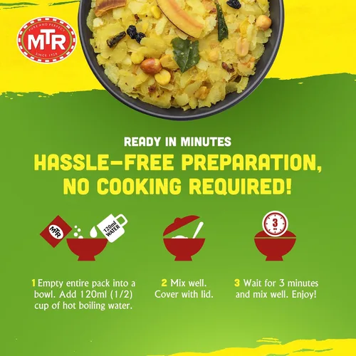 Vista 4 de MTR 3Mins Poha Mix Instant Food - Comida india lista para comer, 5.64 oz, 6