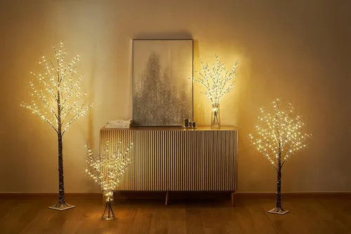 Vista 3 de LITBLOOM Árbol de ramitas nevadas iluminadas con luces de hadas de 4 pies, 200 luces LED, árbol flocado con luces para el hogar, Acción de Gracias