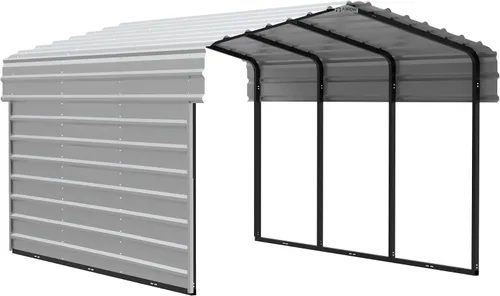 Vista 23 de Arrow Carports - Cochera de acero galvanizado, kit de cochera de metal compacto, 10 x 15 x 7 pies, cáscara de huevo Eggshell