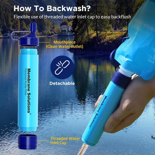Vista 8 de Membrane Solutions - Sistema exprimible de filtración de agua, kit de purificador de agua de supervivencia, equipo portátil para hacer senderismo