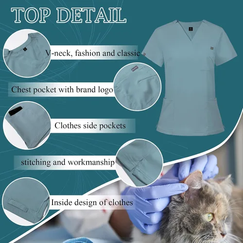 Vista 3 de VIAOLI Conjunto de ropa quirúrgica para mujer, conjunto de camiseta médica y pantalón deportivo, ropa de trabajo, traje deportivo moderno y clínico