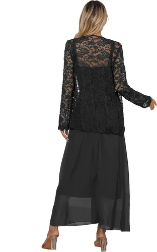 Vista 2 de YOOJIA Vestido de encaje floral para mujer para madre de la novia, vestido formal con chaqueta, conjunto de dos piezas para fiesta de cóctel