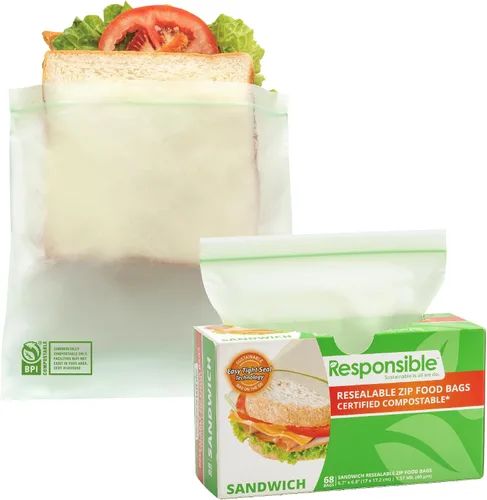 Vista 10 de Responsible Products Bolsa con cremallera resellable de gran galón compostable certificada, bolsas de alimentos extra resistentes, hechas
